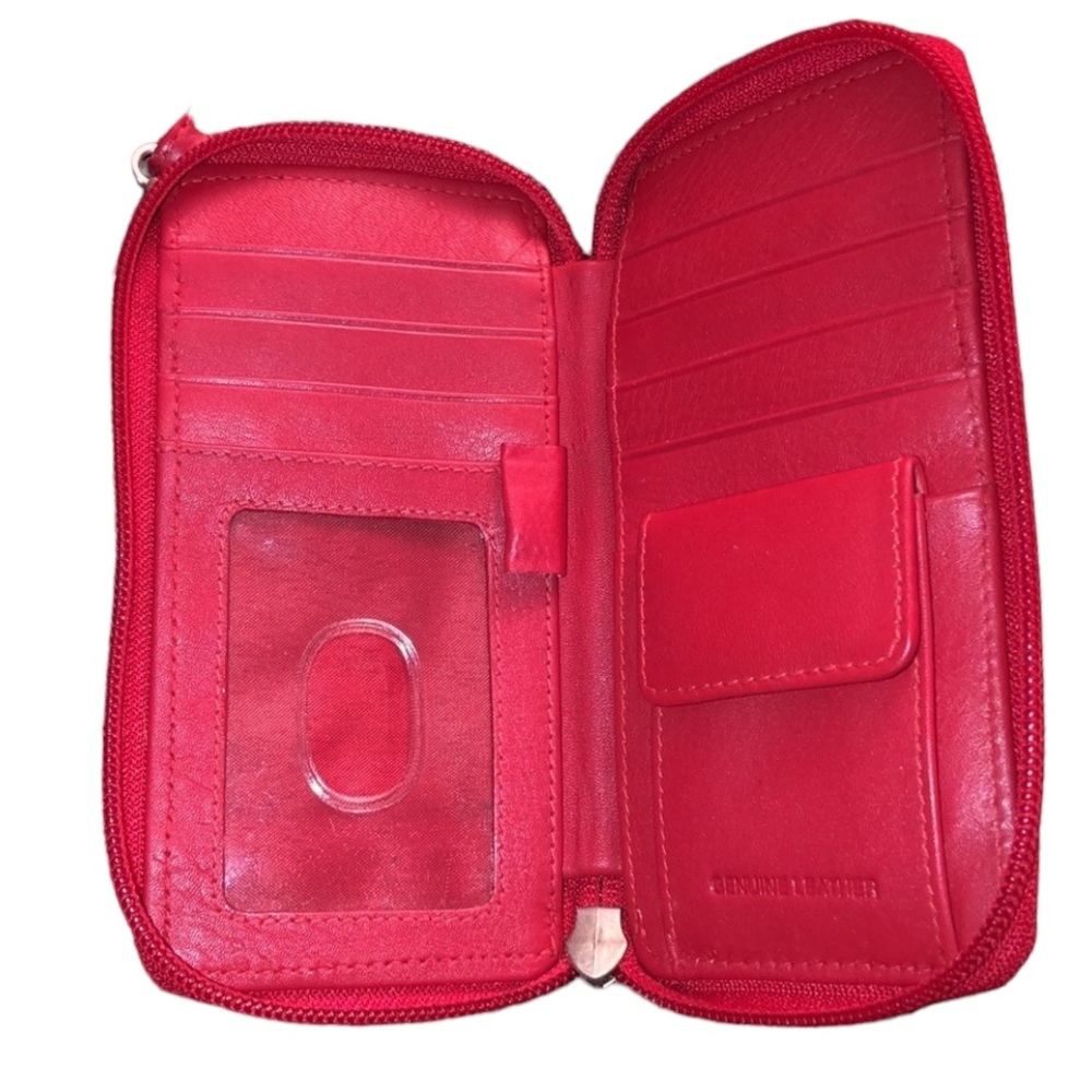 Red genuine Leather Crossbody phone case / wallet